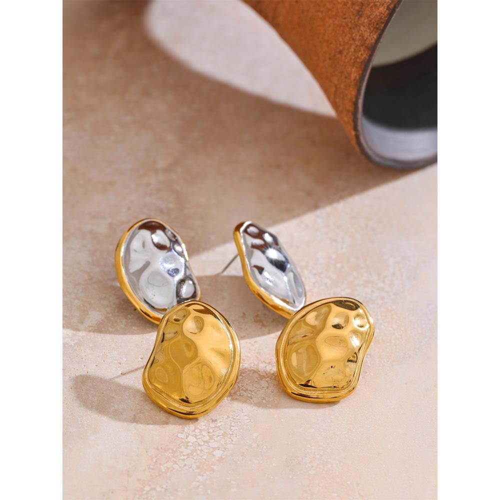 Eetit Отличительные геометрические серьги-гвоздики из нержавеющей стали с металлической текстурой и молотком, водонепроницаемые минималистичные ювелирные аксессуары