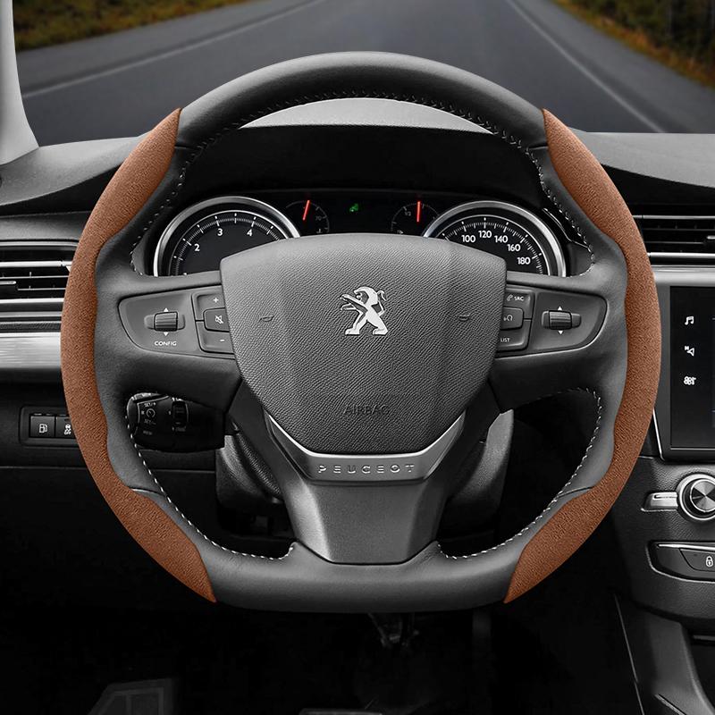 bpzsw1 Suitable for Peugeot Anti-Slip Buckle Segmented Suede Steering Wheel Cover Suitable for 206 208 3008 308 207 307 2008 508 5008 407 107 Partner