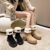2025 New Thick-soled Heightening Snow Boots Women's Winter Plush Warm Retro Thick Heel Pile Fur Collar Short Boots