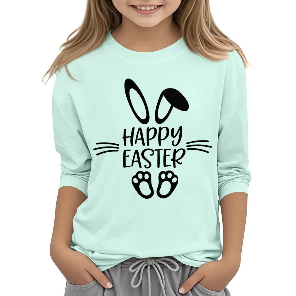 Повседневная футболка с круглым вырезом и пасхальным принтом, с рукавами 7 точек для детей