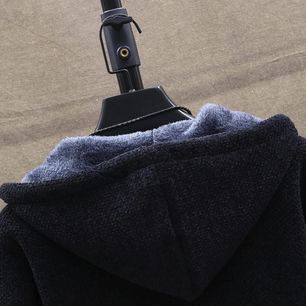 Autumn And Winter Men's Fashion Loose Cardigan Warm Lapel Hooded Jacket Sweater