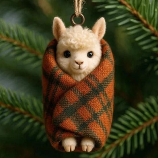 Yousheng Cozy Wrapped Critters Ornament 2D Acrylic Highland Cow Alpaca Hanging Ornament for Holiday Home Party Tree Decor