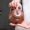 Eight-Sided Engraved Agarwood Clay Yixing Zisha Teapot by Renowned Artist