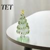 Holiday Party Centerpiece Hand Blown Glass Christmas Tree Figurine with Golen Star, Interior Design Accent Mini Xmas Ornament, Handmade Desktop