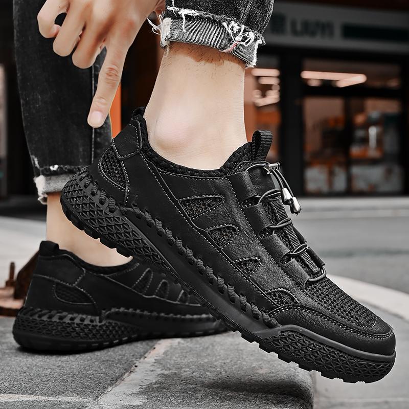 Летние мужские кроссовки для отдыха на открытом воздухе, дышащая сетка, повседневные туфли на плоской подошве, обувь для вождения, большой размер 39-46