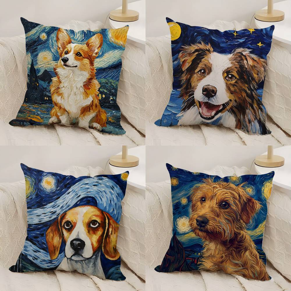 Catoon Starry Sky Dog Pillow Case Office Sofa Dorm Chair Back Short Plush Double-sided Printing Home Cushion Cover