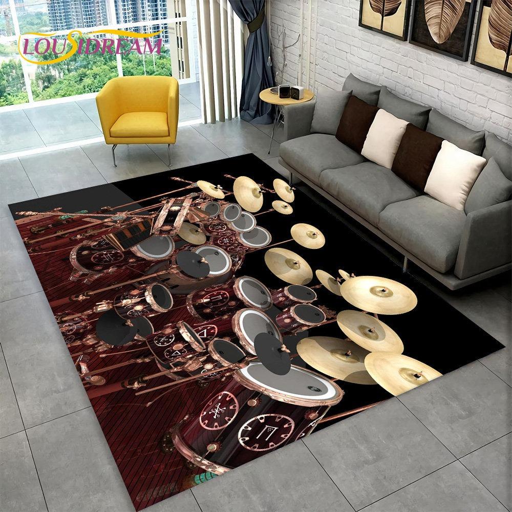 3D Drum Kit Music Instruments Area Large Carpet Rug for Home Living Room Bedroom Doormat DecorArea Rug Carpet Non-slip Floor Mat