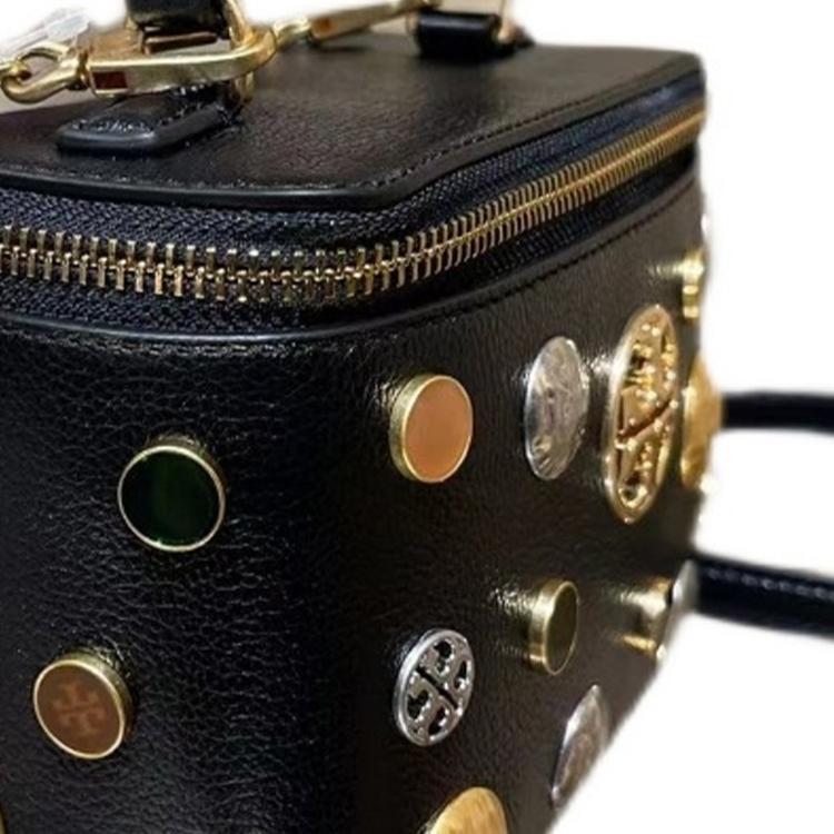 Tory Burch Willa Limited Edition Volcanic Pumice Chain Shoulder Strap Leather Box Bag Cosmetic Bag Handbag Women handbags Black Black-Gold 86040-001