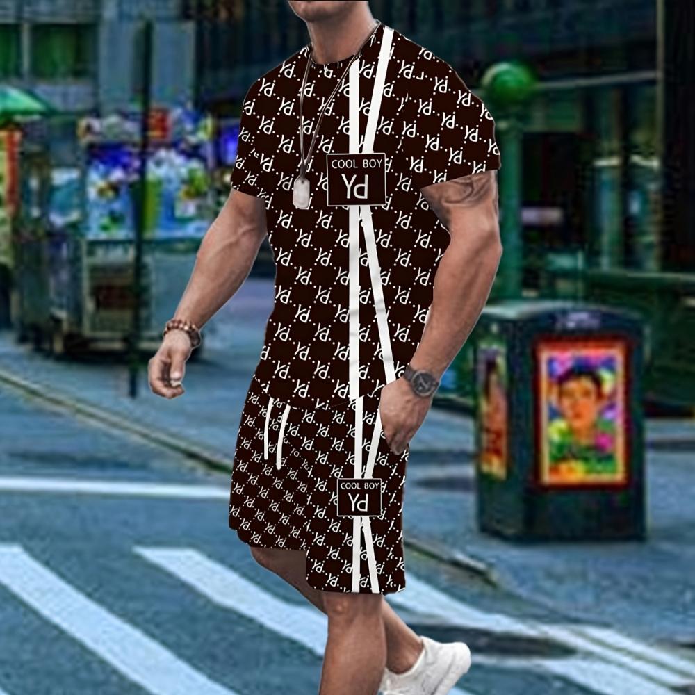 Комплект из мужских шорт и короткого рукава с принтом монограммы Чикаго, повседневная мужская футболка, уличные модные спортивные шорты, комплект из двух частей