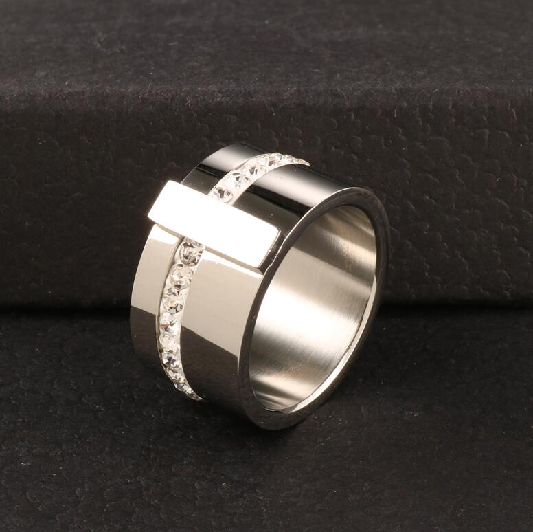 Роскошные однорядные широкие кольца с кубическим цирконием для женщин серебряного цвета из нержавеющей стали, женское кольцо на палец для обручальных колец Mujer