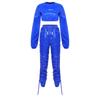 Waterproof Vinyl Long Sleeve Crop Top and Elastic Waist Capri Pants Set with Back Zipper Side Drawstrings for Women Fitness Workout