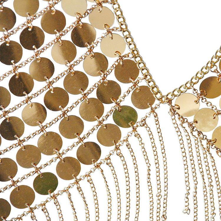 SC Fashion Shiny Gold Sequins Bra Chain Sexy Nightclub Tassel Waist Jewelry Women Hollow Clothing Body Chain