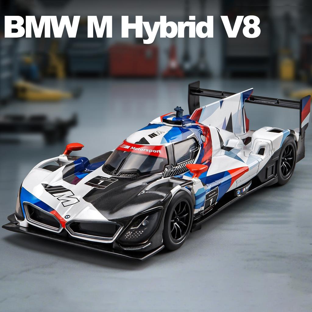 1/24 BMW M Hybrid V8 Super Racing Металлическая модель автомобиля Звук и свет Детская игрушка Коллекционная вещь Подарок на день рождения
