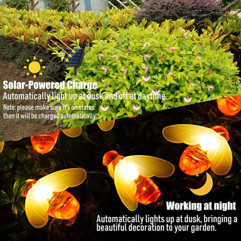 Bee Shape Led Solar String Lights Energy Saving Outdoor Lights For Fence Lawn Patio Garden