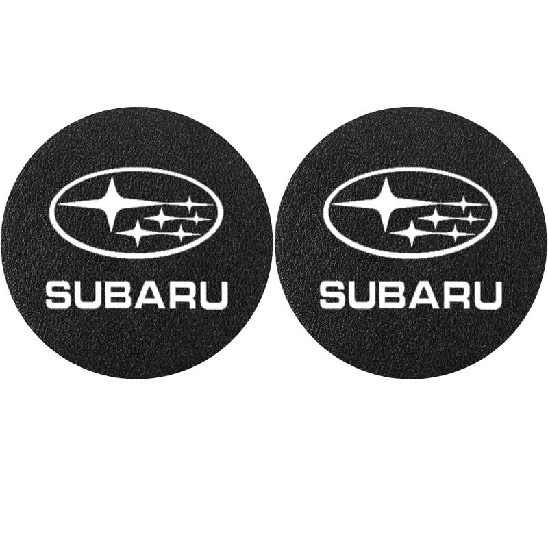 For Subaru STI Forester Impreza Legacy Outback XV BRZ WRX Tribeca 2Pcs Leather Coaster Cushion Anti-Noise Water Cup Pad Y5