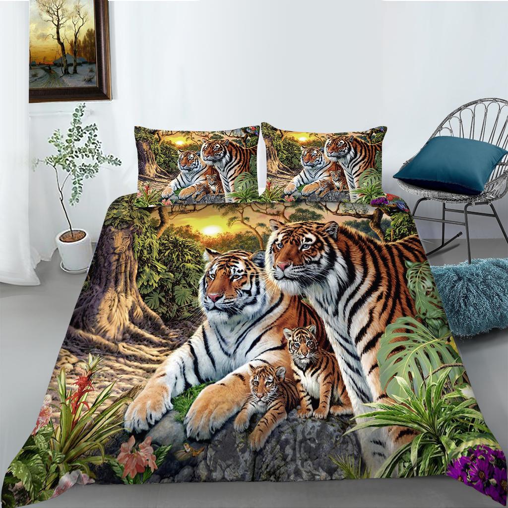 Комплект постельного белья с принтом «Свирепый тигр», полноразмерная двуспальная кровать, пододеяльник с рисунком льва, супермягкое и дышащее постельное белье на молнии
