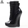 Women Sexy Fetish Super High 18cm Super Wedge Heel Pointed Toe Zipper Cross-tied Ankle BALLET Boots Plus Size