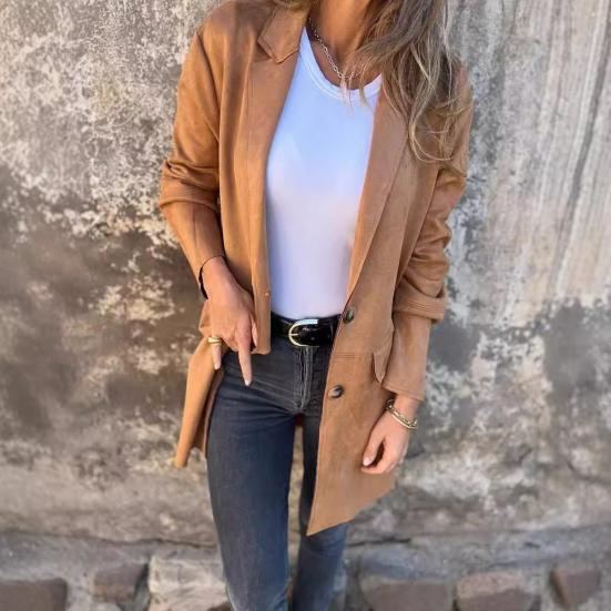 Lady Winter Coat Single-breasted Turn-down Collar Mid Length Overcoat Long Sleeves Pure Color