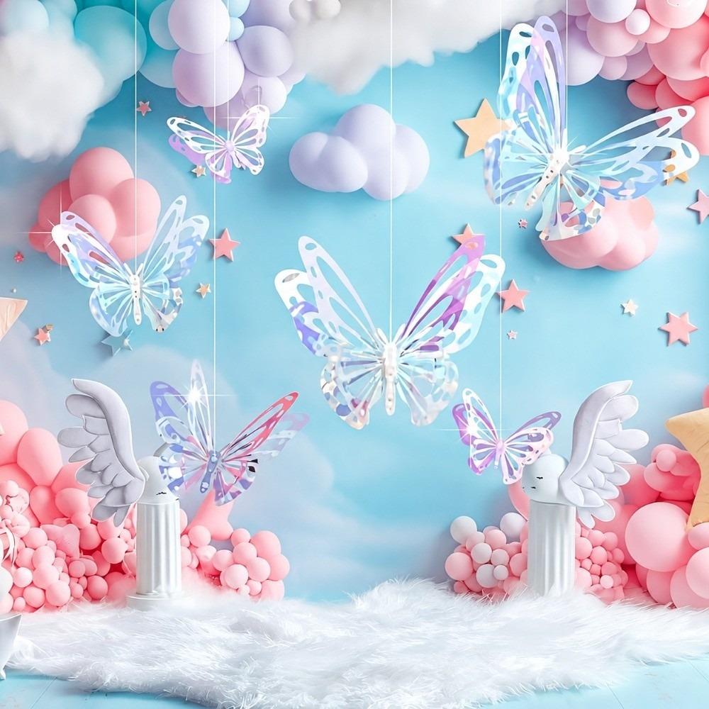 6PCS Double Layers Butterfly Hanging Decoration Multicolor Decorative Butterfly Party Supplies