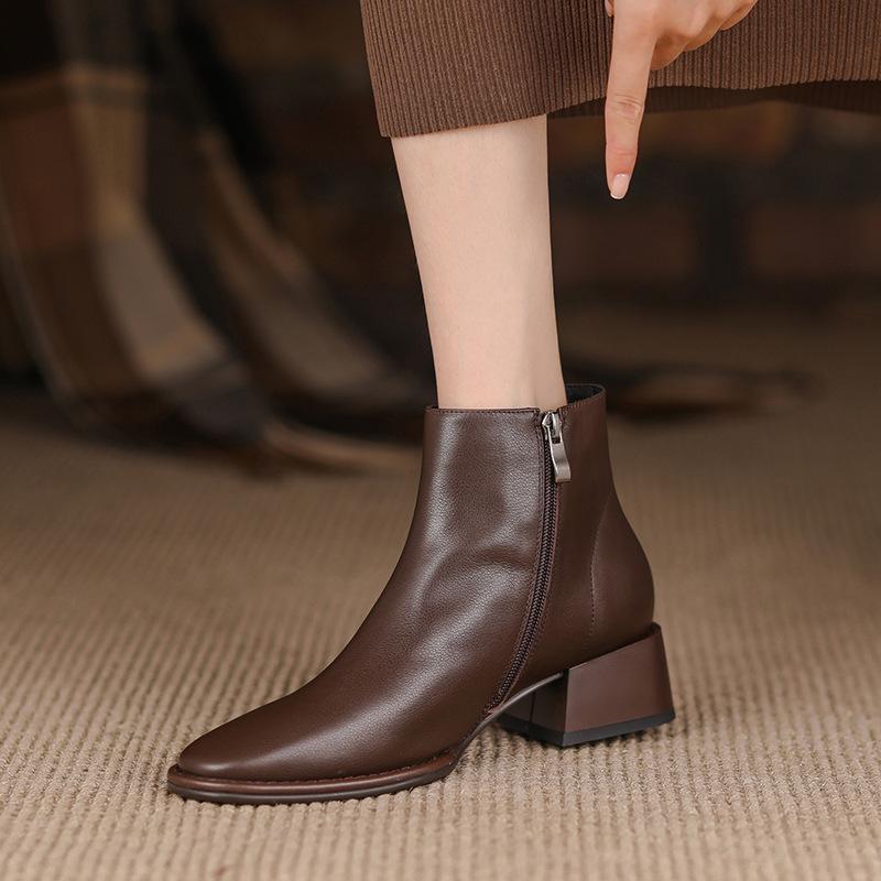 Chelsea Boots Women's Coarse Heel Autumn/Winter Brown French Bare Boots Women's Martin Boots