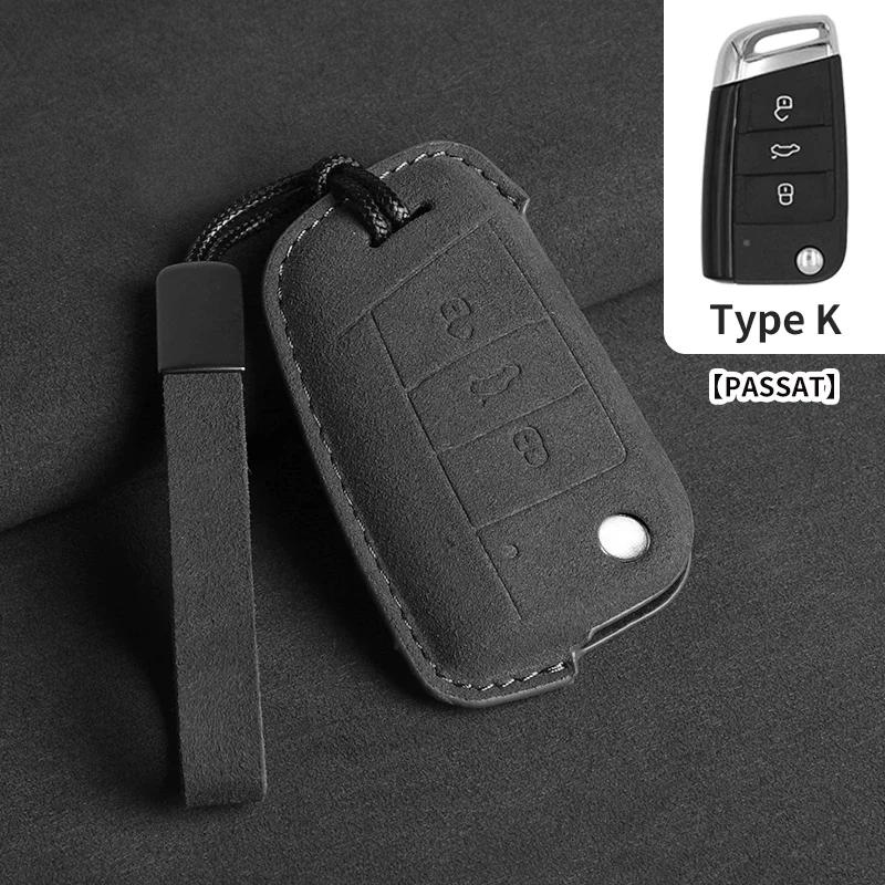 Suede Car Flip Key Case Cover Holder Keychain Shell for VW Golf 7 MK7 Tiguan MK2 for SEAT Ateca Leon FR 2 Ibiza for Skoda