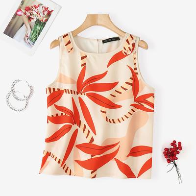 Женские повседневные летние майки без рукавов с круглым вырезом и принтом