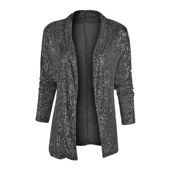 Женский кардиган с пайетками, пальто, блестящий открытый спереди, облегающий однотонный пиджак с длинным рукавом, уличная одежда для вечеринок, клубов, баров, выступлений на сцене