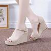 Versatile Slope Heel Sandals Women's Open-toe One-word Buckle Bag Heel Women's Shoes Fashion Suede Women's Sandals