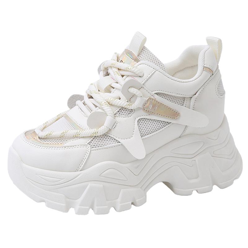 Модные дышащие сетчатые кроссовки на платформе женские весенние на толстой подошве нескользящие повседневные туфли женские на шнуровке на массивной подошве спортивная обувь женская