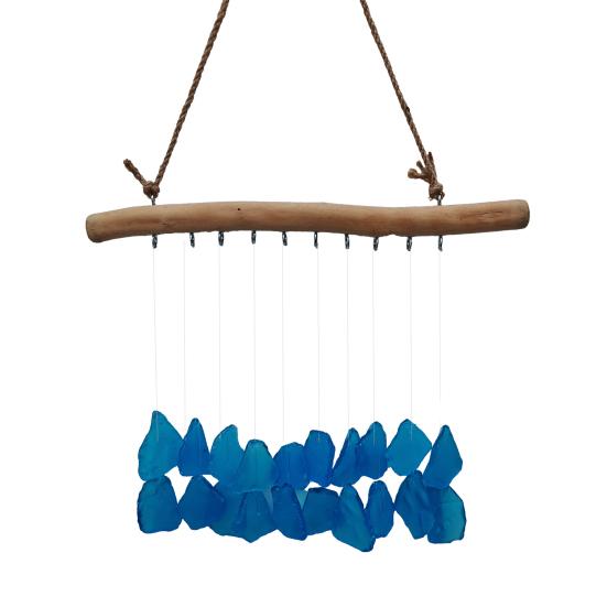 Sea Glass Wind Chime for Outside Handmade Coastal Style Blue Seaglass Art for Indoor Outdoor Garden Home Decor Housewarming Gift for Women