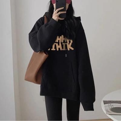 Женские 2024 Весна Осень Новые Пуловеры с Вставками Вязаная Буква Мода Однотонные Свободные Универсальные Повседневные Толстовки с Длинным Рукавом