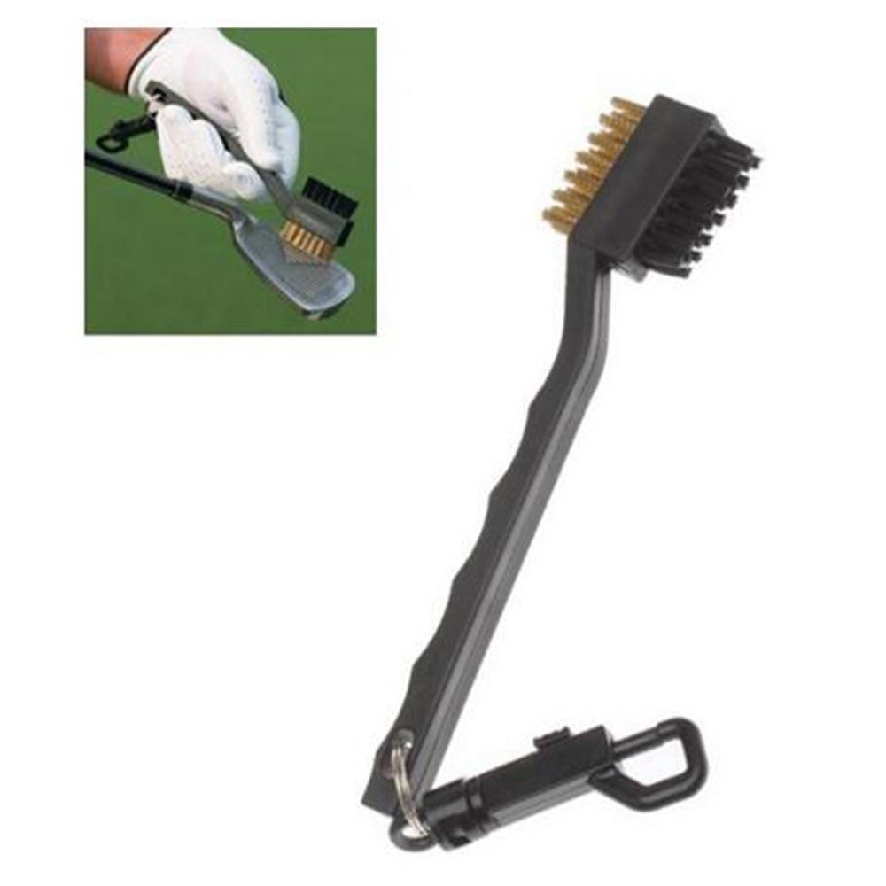 Kit Tool Groove Ball Cleaner 2 Sided Brass Wires Nylon Golf Brush with Clip Golf Club Brush