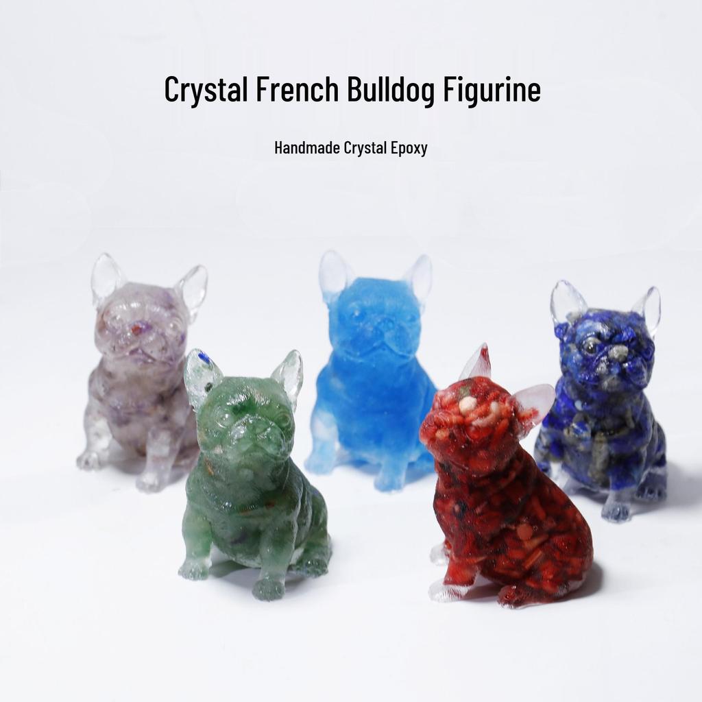 Charming Wangcai French Bulldog Figurine: Crystal Chip Stone Resin Craft