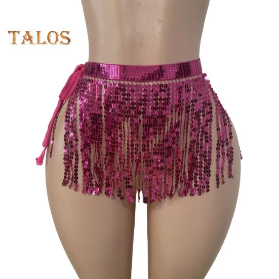Юбка с пайетками и кисточками, блестящая мини-юбка для танца живота, бахрома, шарф на бедра для рейв-фестиваля, клубная одежда, костюм для выступлений на вечеринке