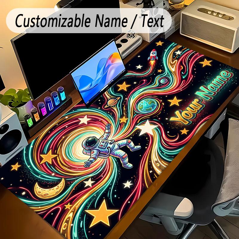 Astronaut Space Theme Personalized Mouse Pad Custom Name Text Non Slip Desk Pad For Laptop Office Desktop
