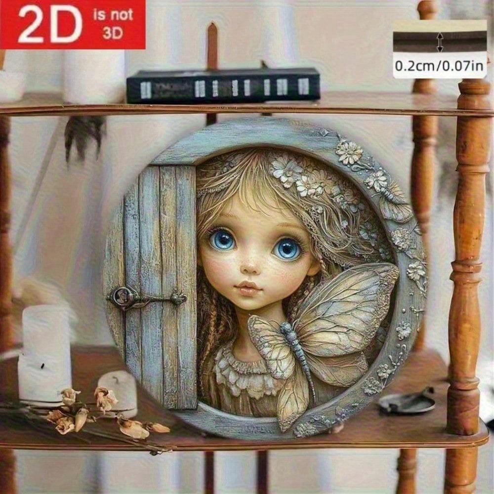 Причуривая подмигивающая дверь феи, 2D металлическое настенное искусство, 3D иллюзия глаза с крылом, декор для дома, причудливое украшение домика феи для сада