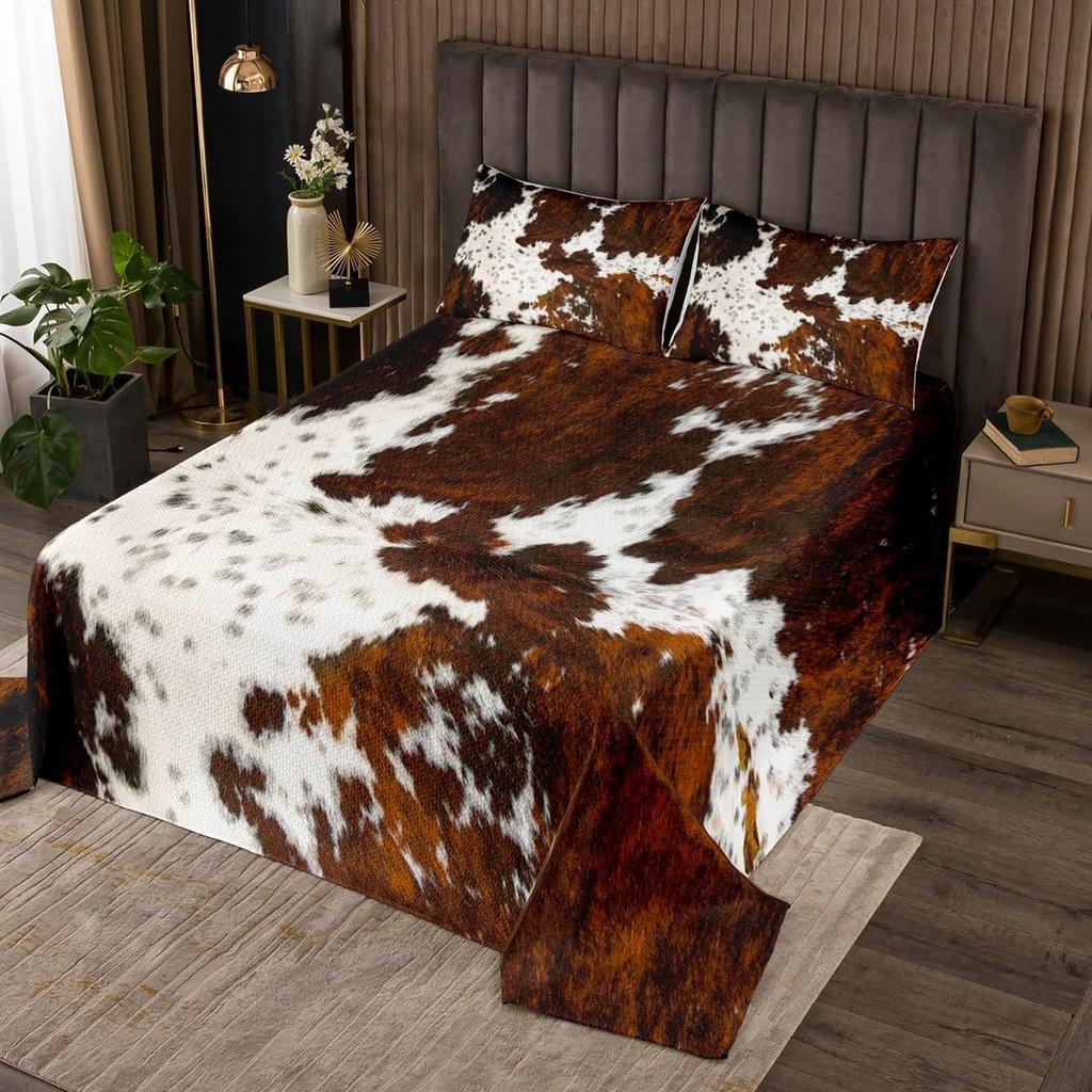 Комплект покрывала из коровьей шкуры Ферма Животное Мех Покрывало Квин/Двуспальный для Спальни Мальчика Девочки 2/3 шт. Западный Рустикальный Ковбой Фермерский Дом Комплект Лоскутного Одеяла
