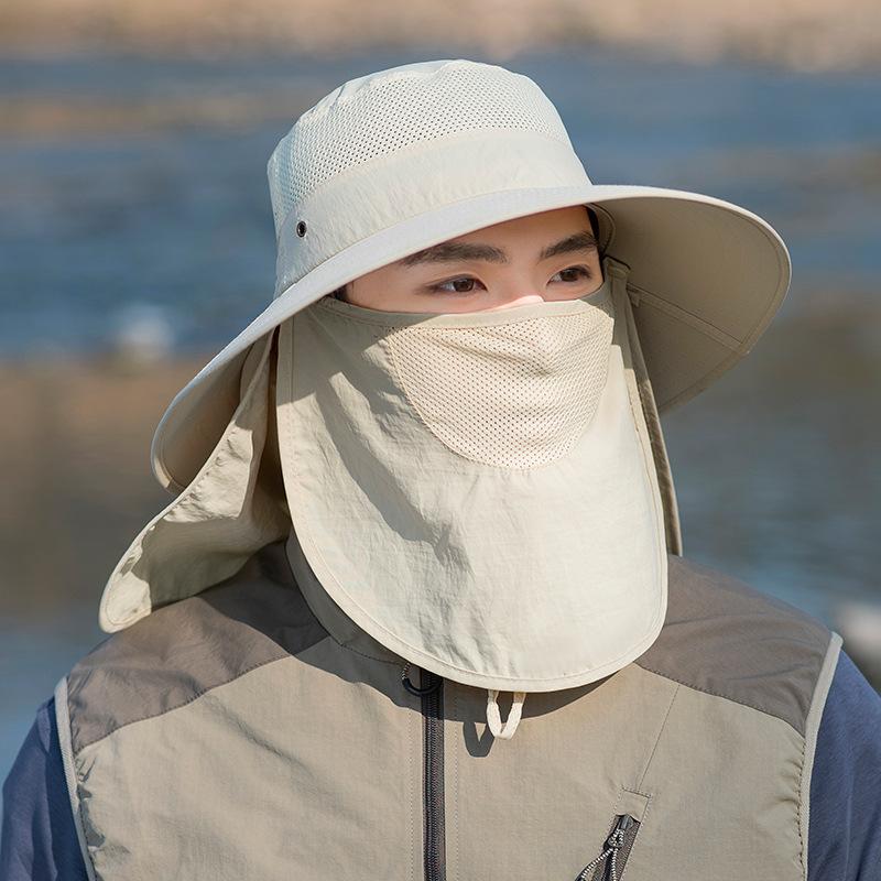 Outdoor quick-dry fisherman hat for men, summer multifunctional face mask, neck protector, all-in-one sun protection hat for hiking and climbing