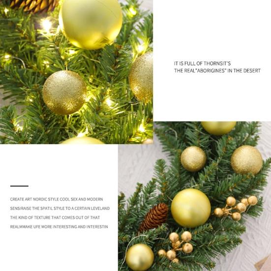 Рождественский венок со светодиодными лампочками, дизайн сосновой шишки, яркий цвет, реалистичная гирлянда для входной двери, подвесной орнамент