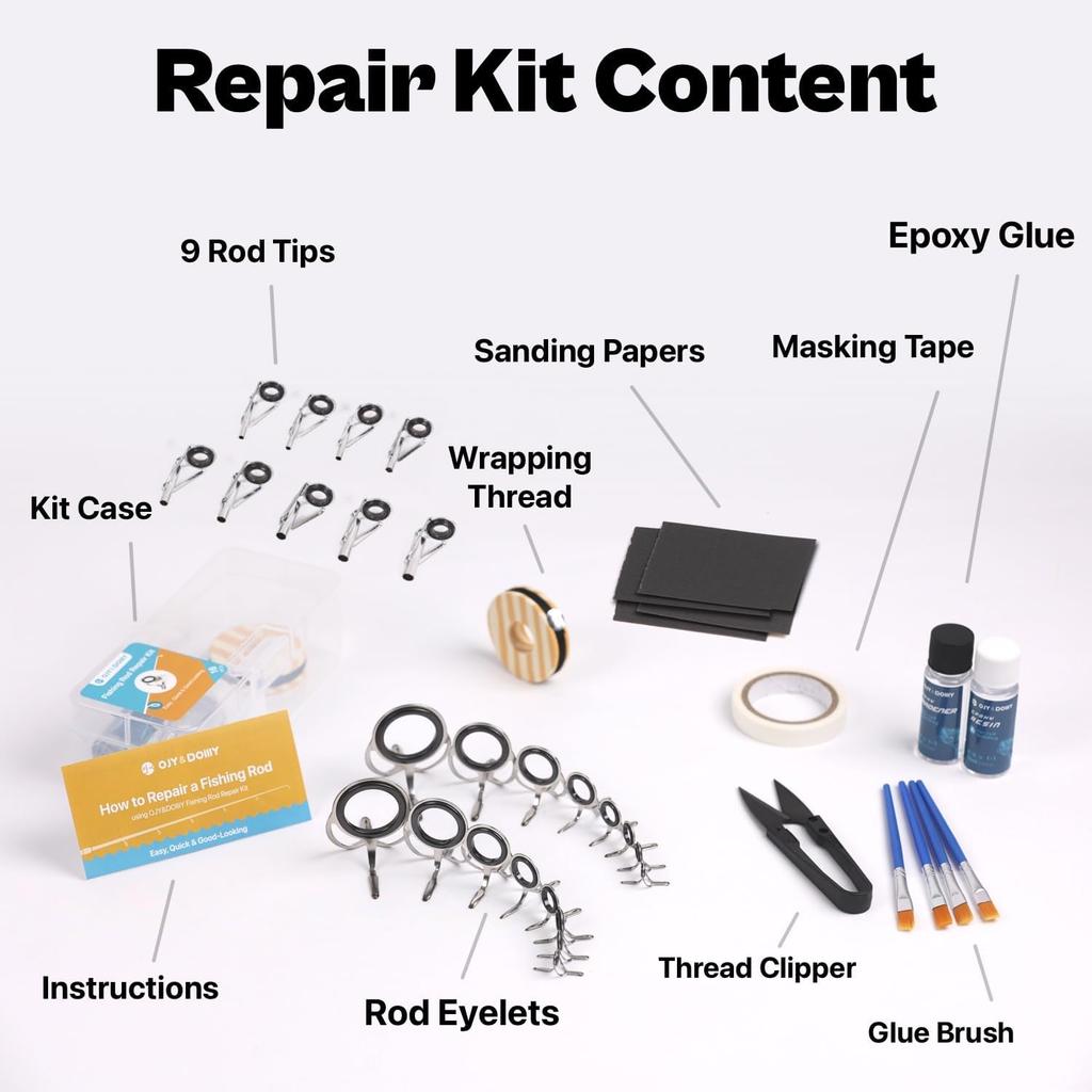 Fishing Rod Repair Kit All-In-One Supplies For Fishing Pole Eyelets Replacement With Rod Guidesepoxy Gluewrapping Thread And Tape