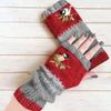 1Pair Women's Winter Outdoor Embroidered Bird Gloves Fingerless Gloves Knit Block Stitching Mittens