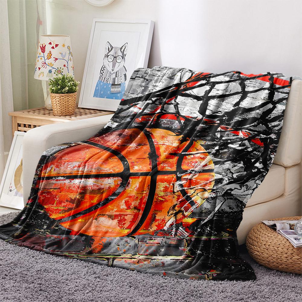 1Pc Basketball Print Flannel Blanket, High quality Comfortable for All Seasons, Home Decor, Warmth and Comfort, Perfect for Christmas Gifts