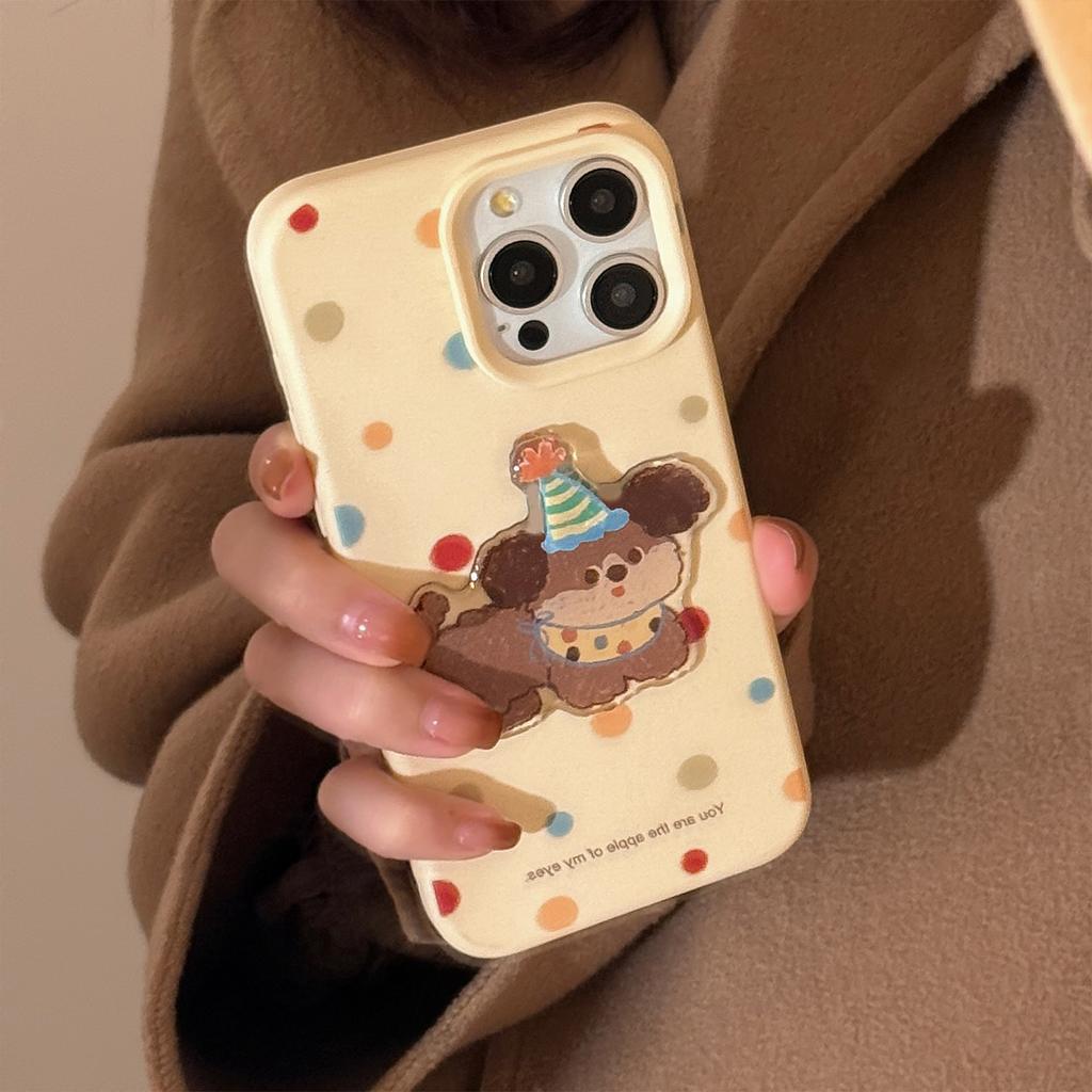 For Apple 16 Mobile Phone Case 17 Korean Style Polka Dot Three-dimensional Puppy for IPhone 13 Hanging Chain 15 Promax Soft Case 12