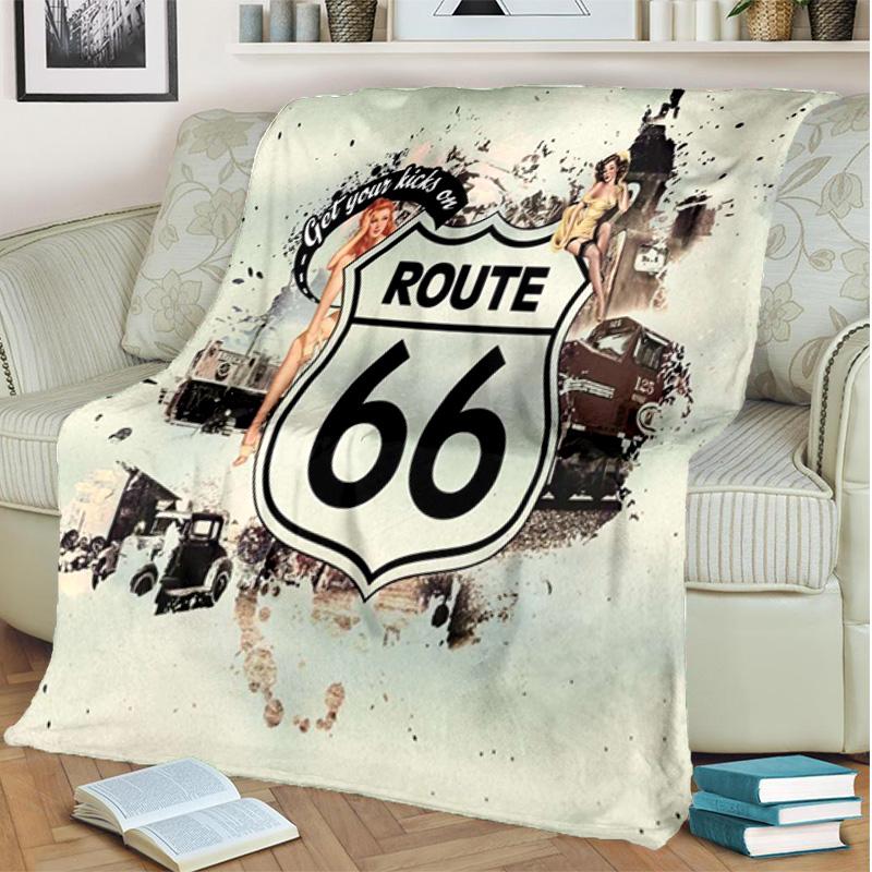 1PC Highway 66 pattern blanket, all season lightweight home office outdoor nap multifunctional blanket
