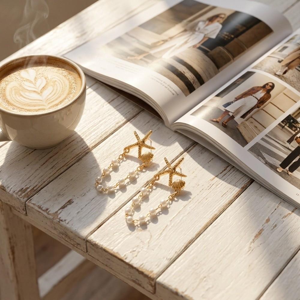 Imitation Pearl Starfish Dangle Earring Bohemian Sea Star Jewelry New Stud Earrings Beach