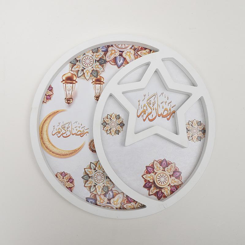 Новые подносы для вечеринки Ид Деревянная луна Звезда Тарелка для десерта Фрукты Орехи Выпечка Десерт Хранение Посуда Фестиваль Декор