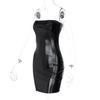 Women Summer Sexy Party Strapless Bodycon Pu Leather Slim Package Hip Black Mini Dress Sundress 2022 Female Clothing