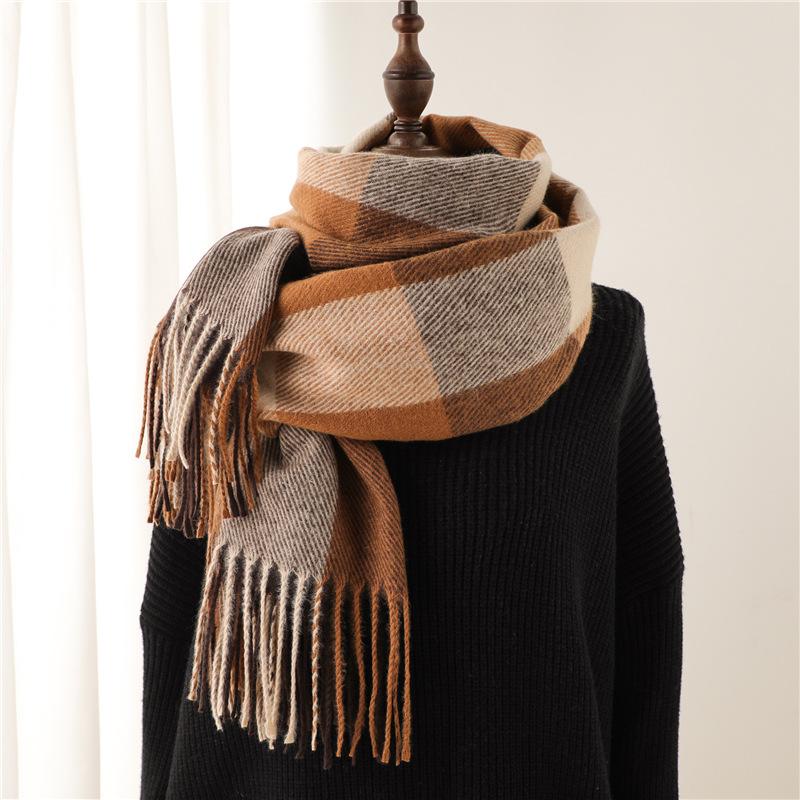 New Autumn Winter Korean Scarf For Women Thick Warm Wrap Plaid Tassels Head Scarves Female Windproof Shawl Men Neckerchief Hijab