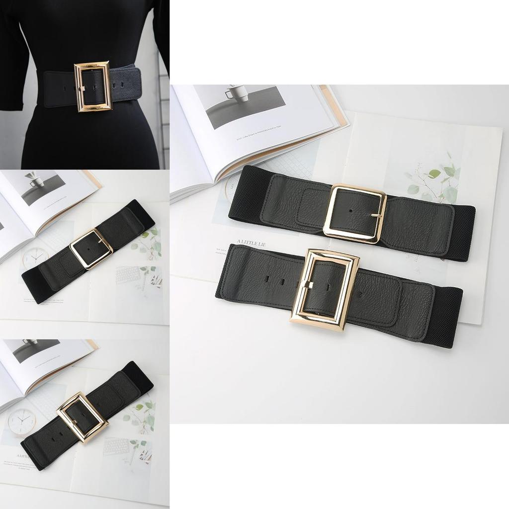 Elegant Faux Leather Wide Waist Belt For Women With Square Buckle And Elastic Fit For Dresses And Coats