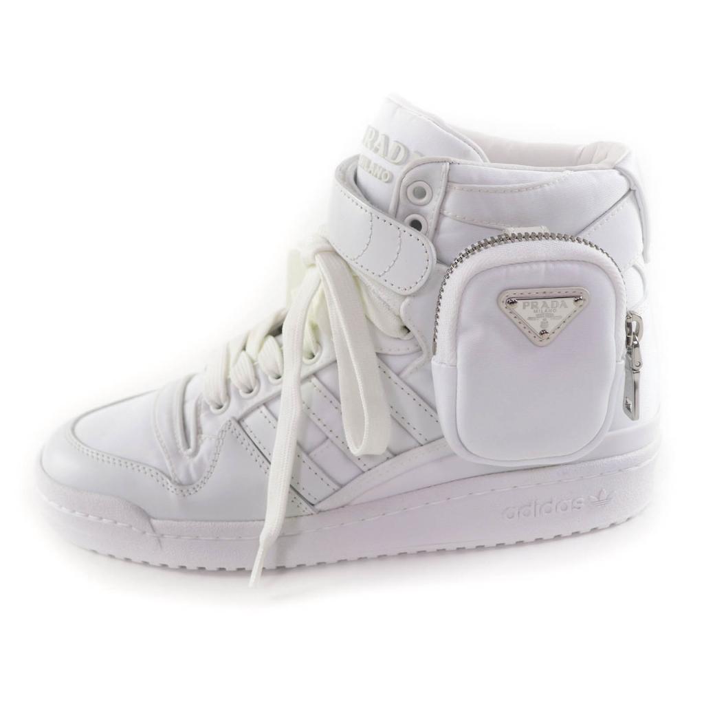 Excellent PRADA High cut sneakers Re-Nylon Triangle Plate leather 24 2TG193 Used